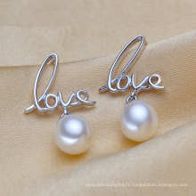 Love Shape Silver Boucles d&#39;oreilles en perles naturelles